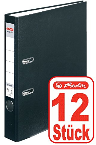 Herlitz Ordner maX.file protect (A4, 5 cm, mit Einsteckrückenschild) (Schwarz | 12 Stück)