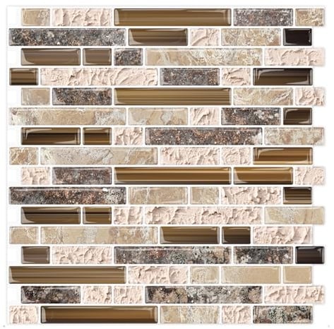 Yipscazo 10 Pezz 30.5cm x 30.5cm Piastrelle Adesive Cucina Bagno, Mattonelle Adesive Cucina Mosaico Bagno Adesivi Muro Cucina Bianco in Arenaria Pannelli Decorativi 3d per Parete PVC Impermeabile Tile