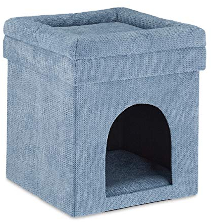 Relaxdays Katzenhöhle Hocker, Versteck für Katzen & kleine Hunde, Kissen, faltbar, Sitzhocker, HBT 42 x 38 x 38 cm, grau
