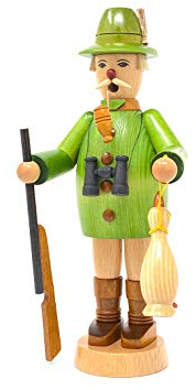 Drechslerei Friedbert Uhlig, Räuchermännchen Nr. 010/g, Förster mit Ente, gebeizt, 25 cm hoch, aus regionalem Holz gedrechselt, echte Handarbeit aus dem Erzgebirge, Weihnachten, Holzkunst, Echtholz