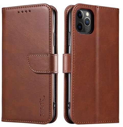 LOLFZ Wallet Case for iPhone 11 Pro, Vintage Leather Book Case with Card Holder Kickstand Magnetic Closure Flip Case Cover for iPhone 11 Pro - Coffee Brown