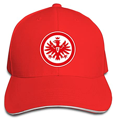 Aiier EIN-Tracht Fra-Nkfurt Logo Gebogene Krempe Cap Gedruckt Baseball Cap Sonnenblende Reisekappe Sandwich Cap Verstellbar Trucker Hut, rot, One size
