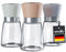 vendify® 3er-Set Gewürzmühle mit Keramik-Mahlwerk aus Glas & Edelstahl einstellbar grob bis fein - Pfeffermühle & Salzmühle Edel Manuell
