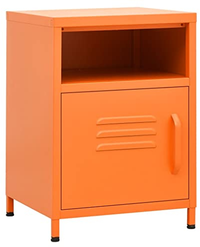 vidaXL Nachttisch 1 offenes Regal 1 Tür Modern Nachtschrank Nachtkonsole Nachtkommode Schlafzimmer Schrank Kommode Orange 35x35x51cm Stahl
