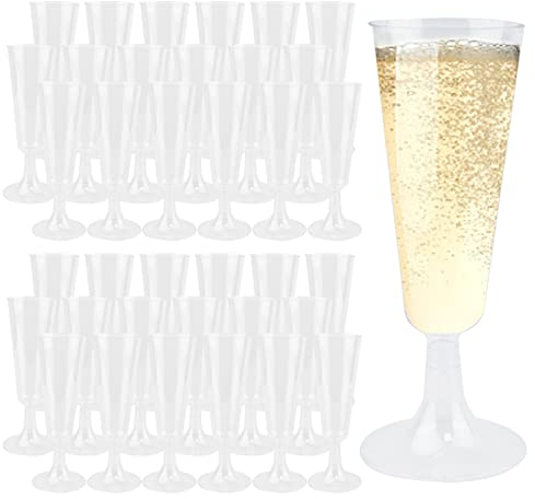 Lre Co. 55 Pezzi Bicchieri da Champagne in plastica, Bicchieri da Champagne Flauti da Champagne in plastica Bicchieri da Champagne Riutilizzabili per Matrimoni, Feste, Compleanni 150 ml (Trasparente)