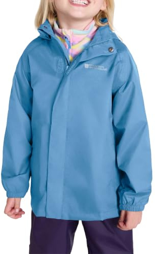 Mountain Warehouse Pakka Kids Waterproof Jacket - Wind Resistant, Lightweight,Breathable Rain Coat for Girls & Boys, Packaway Bag - For Rain, Spring Summer Blue Kids Size 5-6 Years