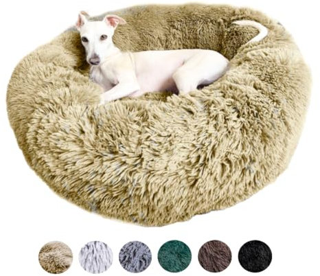 Grand Filippo Fluffy Hundebett mit waschbarem Bezug 80 cm - Handgefertigt Hundebett Flauschig - Hundekissen Flauschig - Katzenbett Maschinenwaschbar - Rund Katzenbett Beige