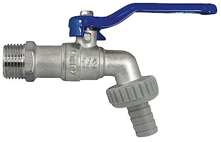 kör4u Kugelauslaufventil Messing 1/2 Zoll, vernickelt, mit Schlauchverschraubung, blauer Hebel, Wasserhahn, geeignet für Haushalt-, Gartenbereich