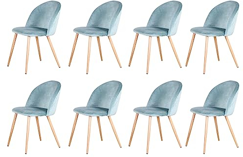 GrandCA HOME 8er-Set Samt-Esszimmerstühle, Küchenstühle mit weichem Samt-Sitzkissen, gepolsterte seitliche Esszimmerstühle für das Wohnzimmer, Grün