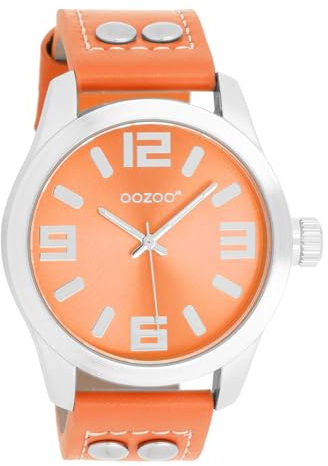 Oozoo Armbanduhr Junior Basic Neon Line mit Lederband 40 MM in verschiedenen Farbvarianten (Neon Orange) JR317