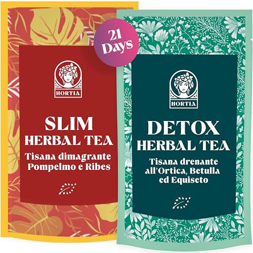 DETOX TEA + SLIM TEA | Tisane Drenanti e Dimagranti | 21 giorni Mattina & Sera | Tè Diuretici e Snellenti Naturali | Confezione Regalo Salvafreschezza
