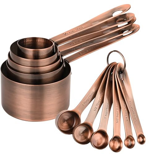 SPUVGVC Copper Measuring Cups and Spoons Set, Stainless Steel Measuring Cups and Spoons Set, 5 Metal Measuring cups & 6 Baking Measuring Spoons, Imperial & Metric Measuring Cups and Spoons Set 11