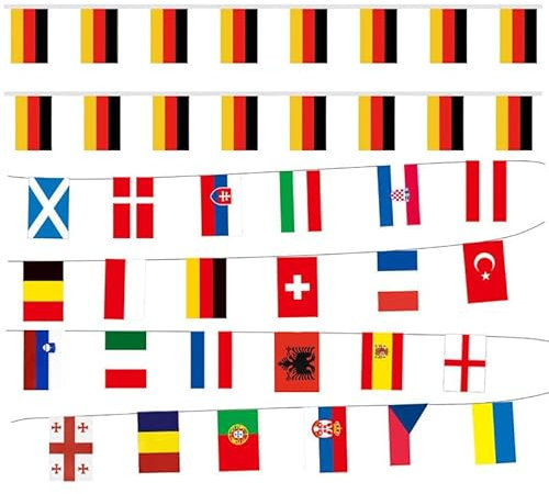 deutschland deko Fußball Fan Artikel, EM Flaggen Banner Kette für Euro Fußball 2024 EM Deco Banner Girlande Banner Banner für Haus Garten Bar Party Dekoration (24 Flaggen + Deutschlandflagge)