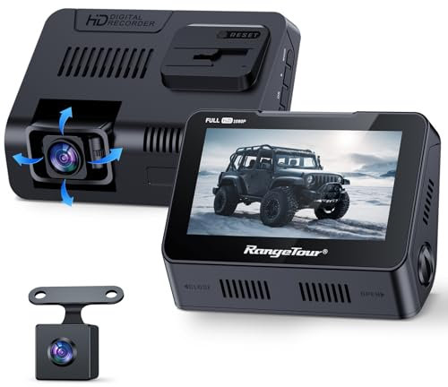 Range Tour Car Dash Cam Front and Rear, Dual Dashcam 170° Wide Angle 4.3-inch Dashboard Cam Waterproof Reverse Camera Driving Recorder with Motion Detection Loop Recording