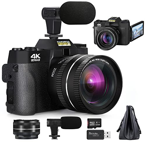 NBD 4K Vlogging Digital Camera with 180° Flip Screen, WiFi, Pink Color, Macro & Wide Angle Lens, App Control, External Microphones, 16X Zoom, 32GB TF Card - Camera for Photography (NBRO)