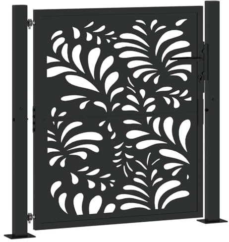 vidaXL Gartentor Schwarz 105x106 cm Stahl Wellen-Design, Zauntor, Outdoor Tor, Eisentor, Sicherheitstor, Einfahrtstor, Metall Zauntor