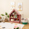 DREAMADE Bibliothèque Enfants à 3 Niveaux,Coffre à Jouets avec 5 Compartiments Ouverts&Kits Anti-Basculement,Étagère de Rangement Forme de Maison,88x34x108CM (Rose)