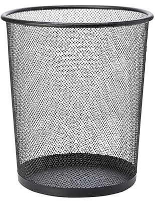 ADEPTNA Mesh Trash Can Durable Black Metal Waste Bin Sturdy Paper Bin Stylish Round Garbage Basket for Home, Office, Bedroom, Bathroom, Kitchen Non-Slip Sleek Design