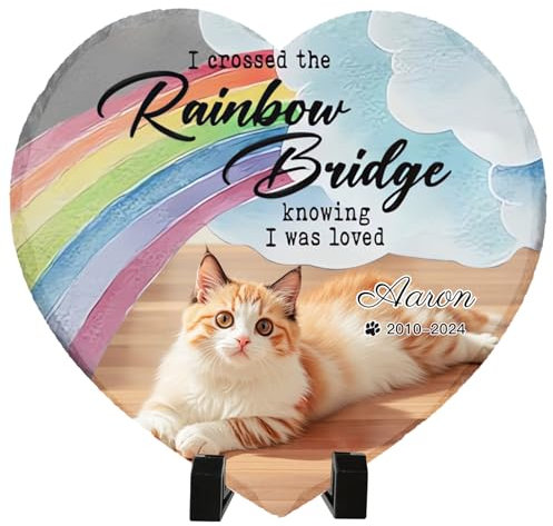 Umitive Pierre Tombale Personnalisée pour Chat - Plaque Commémorative avec Photo - Cadeau Souvenir pour Animal Décédé - Décoration Jardin (Style F)