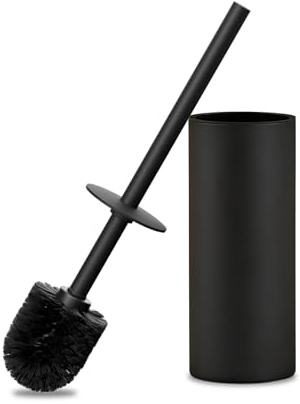 YIGUANXIN Black Toilet Bowl Cleaner Brush and Holder Set for Bathroom | 304 Stainless Steel Circular Freestanding Toilet Scrubber Set, Long Handle, High-End Cylindrical Shell for Toilet Cleaning