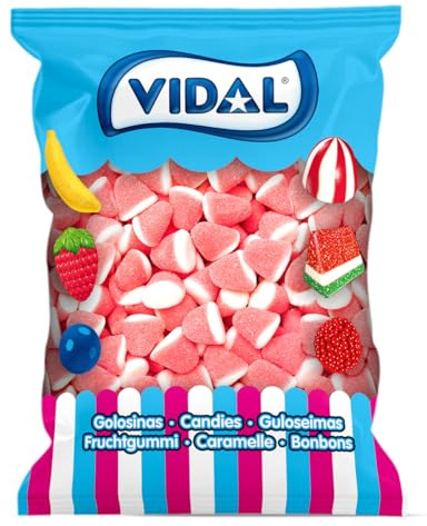 Vidal Strawberry, Pink & White Flavour Rubber Sugar Sugars, 1kg Bag