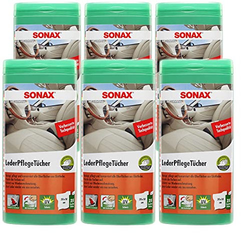 6x SONAX LEDERPFLEGETÜCHER BOX LEDER PFLEGETÜCHER PFLEGE REINIGUNG JE 25 STÜCK
