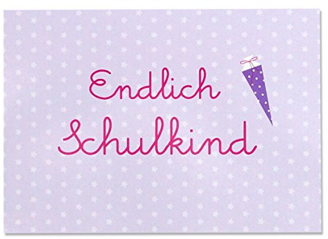 Einladungskarten zum ersten Schultag für Mädchen -Endlich Schulkind - Lila, Pink mit kleiner Schultüte