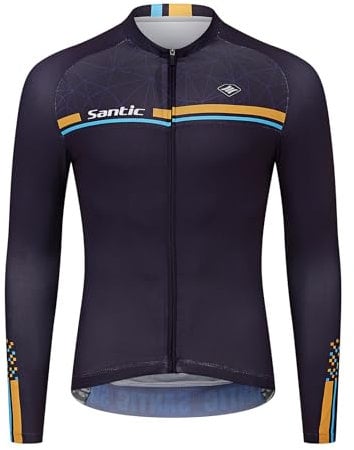 Santic Cycling Jerseys for Men Long Sleeves,Mens Cycling Jersey with Pockets Navy Blue EU M