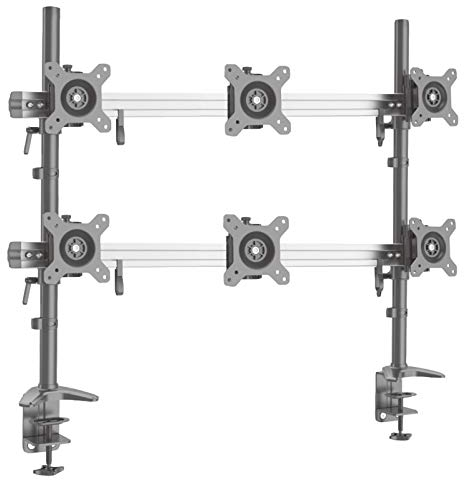 HFTEK - Supporto da tavolo per 6 schermi da 15 a 24 pollici con sistema di fissaggio da tavolo, VESA 75/100 (MP236C-XN)