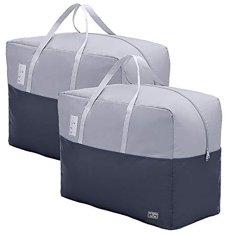 Grande borsa portaoggetti con cerniera, pieghevole, con manico rinforzato, borsa portaoggetti sotto il letto, per biancheria da letto, coperte, panni, cuscini, 75 l, grigio