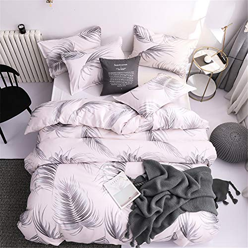AYMAING Bedding Bettwäsche-Set - Mikrofaser Bettbezug und 2 Kopfkissenbezug 50x75 cm - Bettbezüge Set mit Reißverschluss (Grau Feder,Einzelbett 135x200cm)