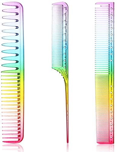 3 Pieces Fine Cutting Comb Salon Hairdressing Comb Rat Tail Comb Fine Teeth Hair Comb Styling Comb Anti-Static Heat Resistant Hairdressing Comb for Back Combing, Root Teasing (Rainbow Color)
