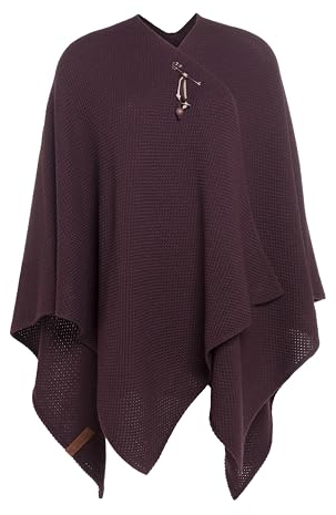 KNIT FACTORY - Jazz Poncho - Elegant Gestrickter Damen Cape - Wickelschal mit Wolle - Hochwertige Qualität - Aubergine