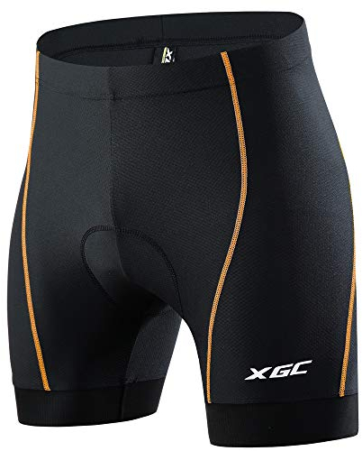 XGC Herren Radunterhose Radsportshorts Fahrradhosen mit elastische atmungsaktive 4D Gel Sitzpolster mit Einer hohen Dichte (Black_Orange, L)