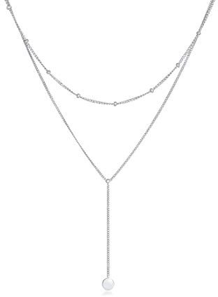 Elli Halskette Damen Y-Kette Layer Kugel Plättchen in 925 Sterling Silber