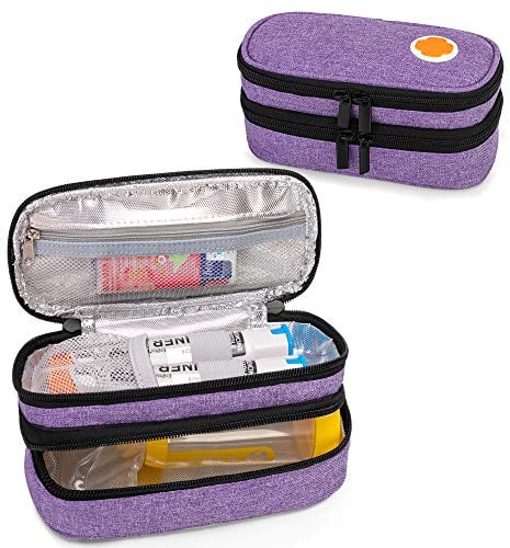 CURMIO Doppelschicht Adrenalin Tasche, Reisetasche für Adrenalin, Tragbare Aufbewahrungstasche für Adrenalin, Insulin oder Adrenalin Zubehör wie 2 EpiPens, Auvi-Q und Asthma Inhalator, Lila