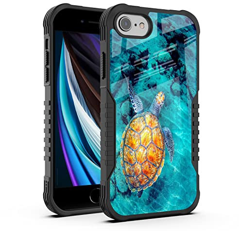 FJyuanqi for iPhone SE 2022/2020 Case Men Women, Sea Turtle Cute Design Heavy Duty Shockproof Hard Plastic Bumper +Soft Silicone Rubber Protective Case for iPhone 7/8/6/6s/SE 3rd 2nd Generation