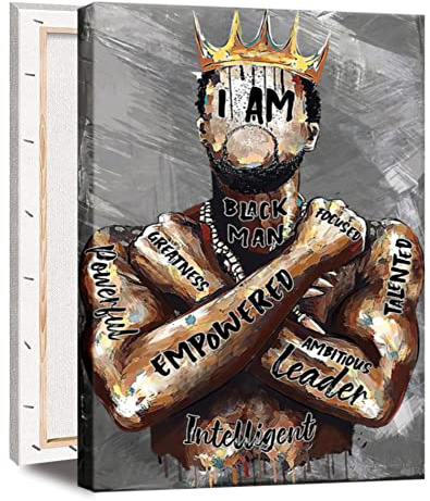 Gerahmtes inspirierendes schwarzes Männer-Wandkunst, afrikanische Männer, Portrait-Kunst, Afro-König-Poster, abstrakte Motivationszitate, Geschenk für schwarzen Mann, fertig zum Aufhängen