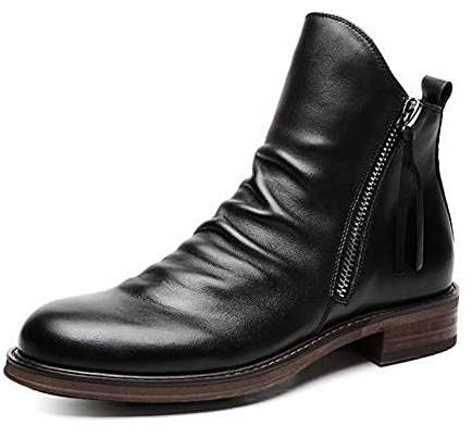 ERLINGO Stivaletti da uomo in finta pelle, classici con doppia cerniera laterale, stivaletti alla caviglia, vintage, antiscivolo, comodi, da lavoro, casual, Nero , 42.5 EU