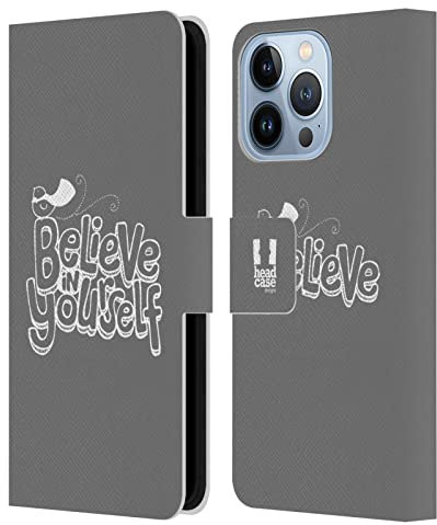 Head Case Designs Believe in Yourself Tipografia Fatta A Mano Custodia Cover in Pelle a Portagoglio Compatibile con Apple iPhone 13 PRO