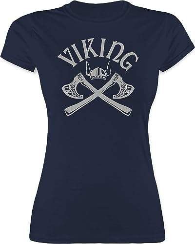 Shirtracer Shirt Damen - & Walhalla - Wikinger Viking Nordmänner Odin Walhall Streitaxt - L - Navy Blau - wikinger. axt t-shirts vikinger wikinger&Walhalla t-shirt Frauen shirts tshirt für Frau t