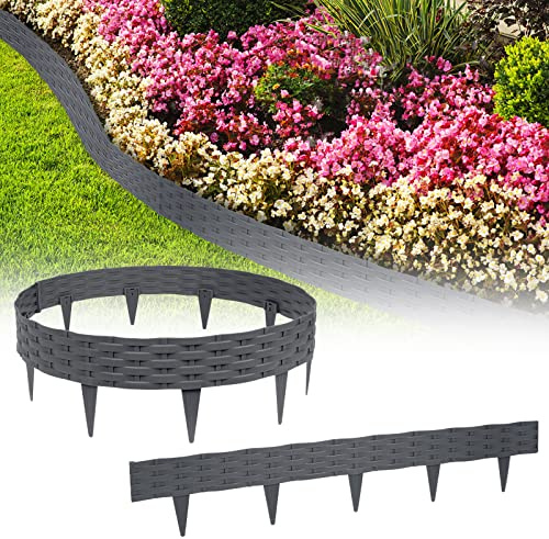YUENFONG Bordure de Jardin 50m Bordure de Gazon Aspect Rotin Clôture Palissade 50 éléments, éléments chacun 100 cm x 20 cm de Haut, Anthracite