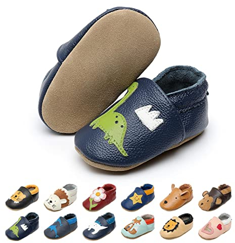EDOTON Krabbelschuhe Baby LederLauflernschuhe Mädchen mit weichen Wildledersohlen Lederschuhe Baby Jungen Mädchen Hausschuhe 0-24 Monate