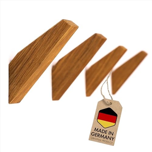Kardamov Studio 4er Set Haken aus Berlin, natürliche Holz Wandhaken, Moderne Dekorative Handgefertigte Kleiderhaken aus Eiche, Vintage Garderobe Jackenhalter, Minimalistische Mehrzweck Huthaken