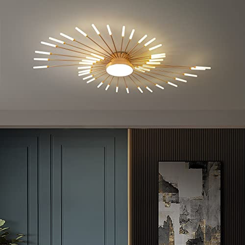 minifair Moderne LED-Deckenleuchte, 42 + 1 Köpfe, halbbündige Deckenleuchte, goldene Kronleuchter, Deckenbeleuchtung für Schlafzimmer, Wohnzimmer, Küche, Esszimmer, Restaurant