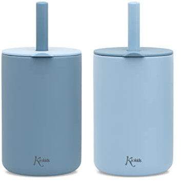 Kiokids 2 Vasos En Silicona Azul Con Pajita