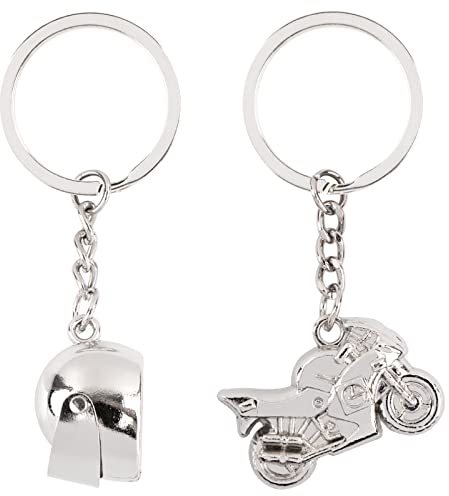 BETESSIN 2Stk. Schlüsselanhänger Motorrad & Motorradhelm Auto Keychain Silber Anhänger Deko Schlüsselbund mit O-Ring Motorradfahrer Geschenkidee DIY Autodeko
