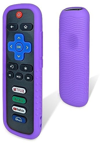 Protective Cover for Roku Remote - Environmentally Friendly Silicone Material, Drop-Proof, Dust-Proof, Washable, Compatible with Most Models of Roku Voice Remote Skin, Roku TV Remote Case(Purple)