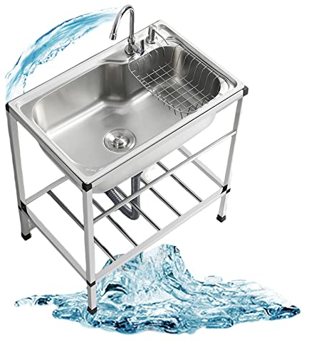 RIFWOVE Spüle Mit Unterschrank, Waschbecken Küche, Outdoor Spülbecken, Outdoor Waschbecken Garten, Gebürstete Oberfläche for Waschküche Oder Außenküche, Garten