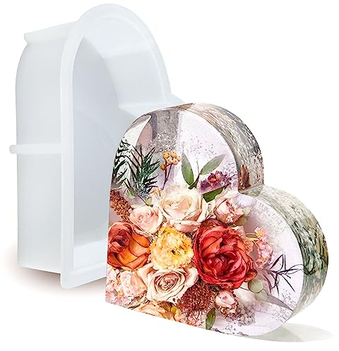 Silikonformen Herz Epoxidharz Liebe Herzform Silikon Gießform 3D Resin Epoxidharz Formen Herz Groß DIY Kristalle Harz Handwerk für Getrocknete Blumen Buchstützen Bilderrahmen Ornamente (Herzform)